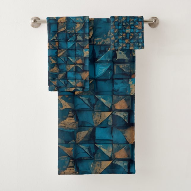 Schöne Patchwork-Optik in Dunkel-Türkis Badhandtuch Set (Insitu)