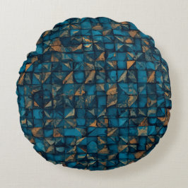 Schöne Patchwork-Optik in dunklem Türkis Rundes Kissen