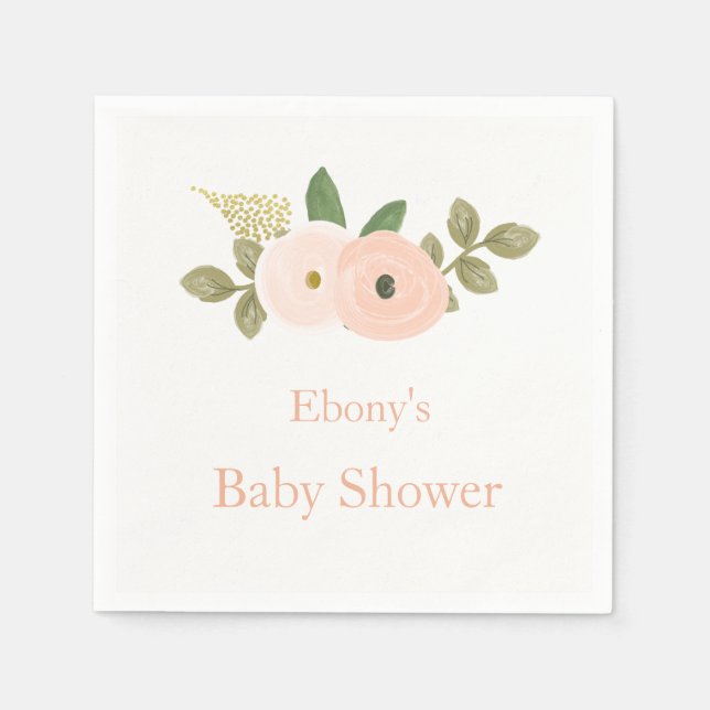 Schöne Peach Floral Baby Dusche Napkin Serviette (Vorderseite)