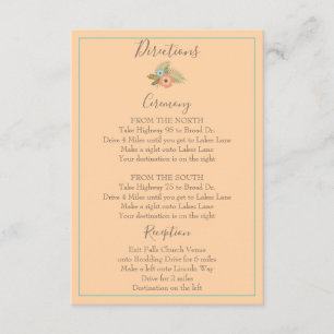 Schöne Peach Floral Directions Begleitkarte