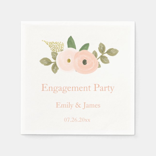 Schöne Peach Floral Engagement Party Napkin Serviette (Vorderseite)