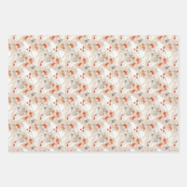 Schöne Peach Red White Floral Geschenkpapier Set