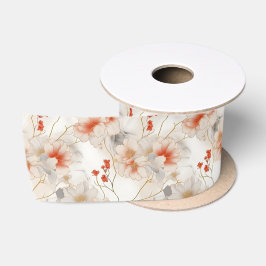 Schöne Peach Red White Floral Satinband
