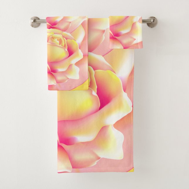 Schöne Peachy Yellow Rose Badhandtuch Set (Insitu)