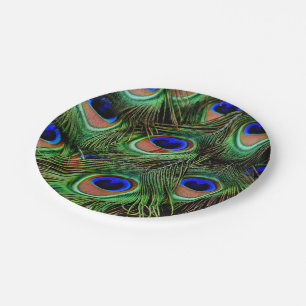 Schöne Peacock Feathers Pappteller