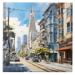 Schöne Pen- und Tintenskizze von San Francisco Fliese