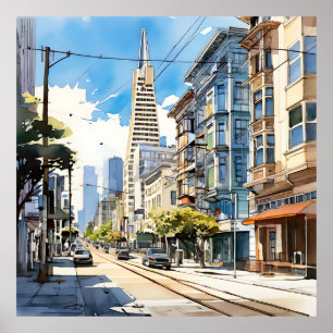 Schöne Pen- und Tintenskizze von San Francisco Poster