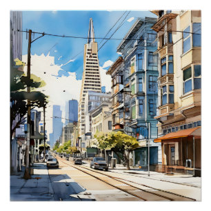 Schöne Pen- und Tintenskizze von San Francisco Poster