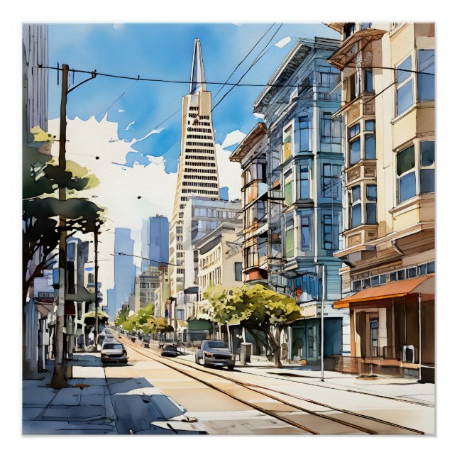 Schöne Pen- und Tintenskizze von San Francisco Poster (Vorderseite)