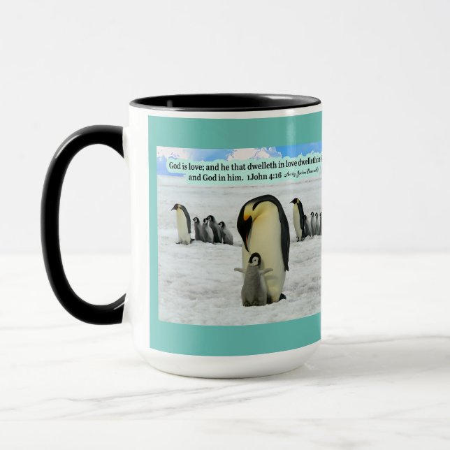 Schöne Penguin-Schrift 1 John 4:16 Tasse (Links)