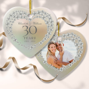 Schöne Perle 30. Hochzeitsjubiläumsfoto Keramik Ornament
