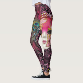 Schöne Perlen u. Feder-Karneval-Maske Leggings