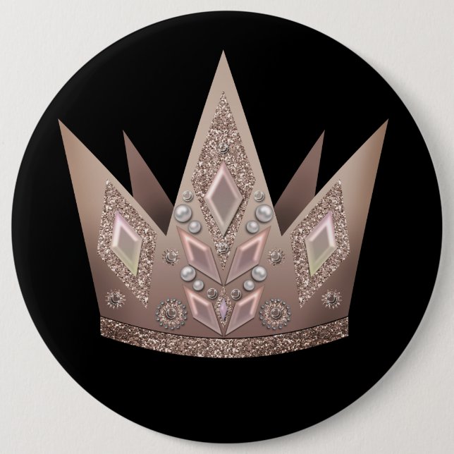 Schöne Perlenperlen Glitzer Krone goldene Bronze Button (Vorderseite)