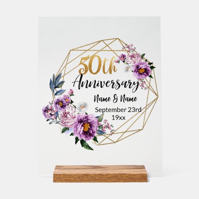 Schöne personalisierte 50. Hochzeitstag Acrylschild (Vorderseite)