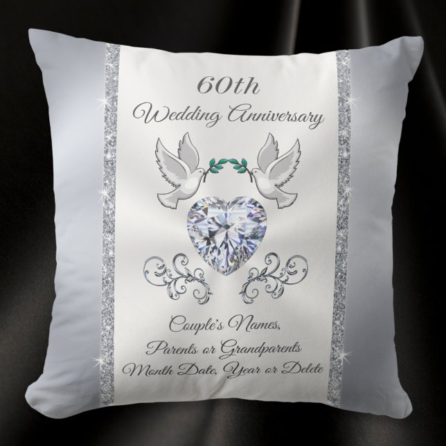 Schöne Personalisierte 60 Jahre Ehegeschenk Kissen (60th wedding anniversary gifts for grandparents. Diamond anniversary throw pillow with Heart Diamond)