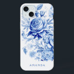 Schöne Personalisierte blaue Rose iPhone 15 Plus Hülle<br><div class="desc">Schöne,  saubere und traditionelle China Blau/Weiß Aquarell-Rose und Wildblumen mit Textfeld für Ihren Namen oder Monogramm.</div>