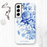 Schöne Personalisierte blaue Rose Samsung Galaxy Hülle<br><div class="desc">Schöne,  saubere und traditionelle China Blau/Weiß Aquarell-Rose und Wildblumen mit Textfeld für Ihren Namen oder Monogramm.</div>