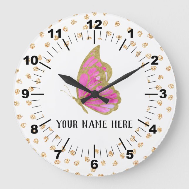 Schöne Personalisierte Butterfly Große Wanduhr (Vorderseite)