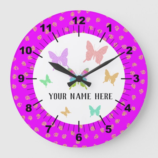 Schöne Personalisierte Butterfly Große Wanduhr (Vorderseite)