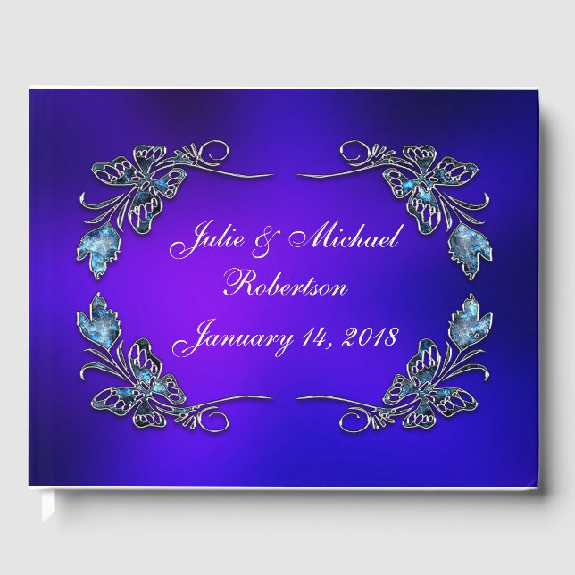 Schöne Personalisierte Butterfly Imitats Filigree Gästebuch (Vorderseite)