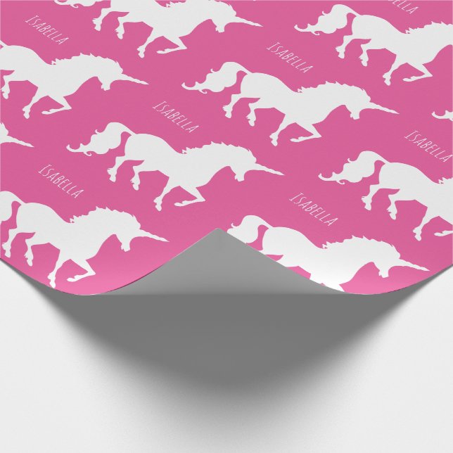 Schöne personalisierte rosa Unicorn-Silhouette Geschenkpapier (Ecke)