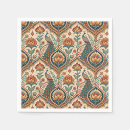 Schöne Pfau- und indische Blumenmuster-Kunst Serviette