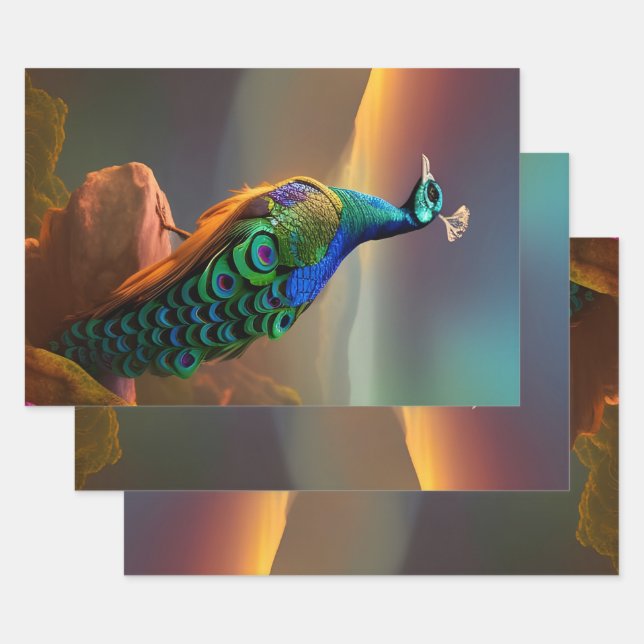 Schöne Pfaue begrüßt den Tag Geschenkpapier Set (Set)