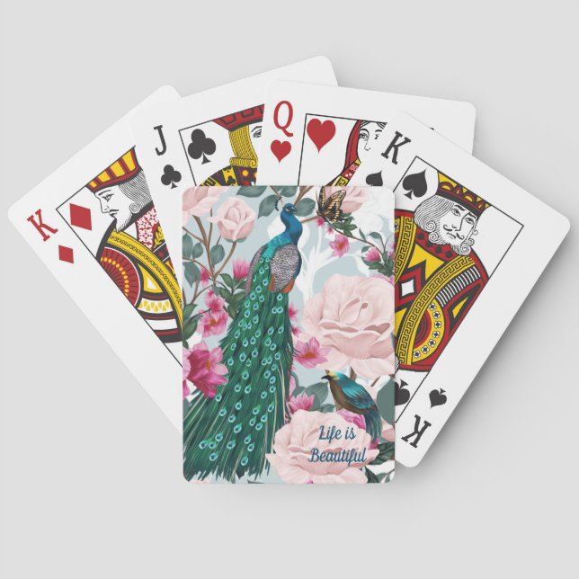 Schöne Pfauen-Blumen-Spielkarten Spielkarten (Rückseite)