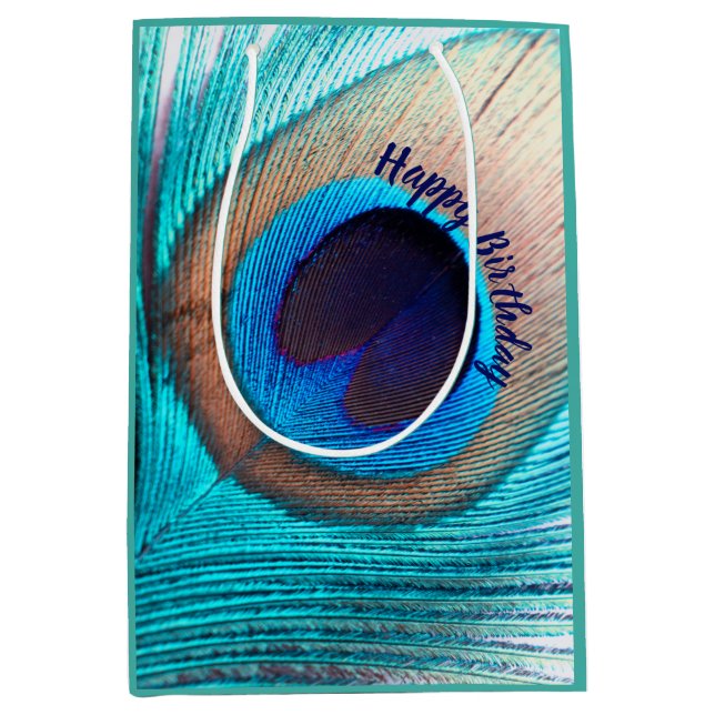 Schöne Pfauenfeder mit Namen Mittlere Geschenktüte (Vorderseite)