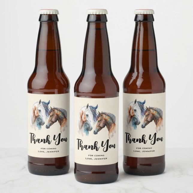 Schöne Pferde Western Boho Party Vielen Dank Bierflaschenetikett (Flaschen)