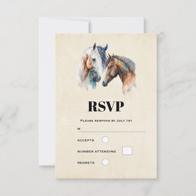 Schöne Pferde Western Boho Style Wedding RSVP Karte (Vorderseite)