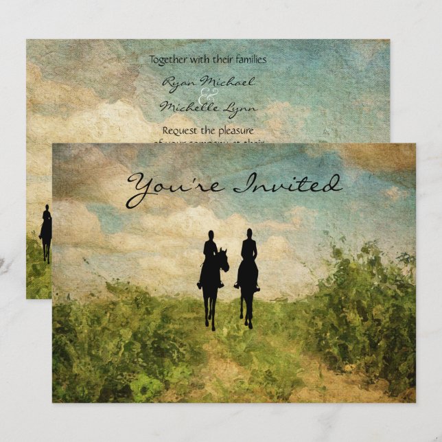 Schöne Pferdereiten Hochzeit Einladung (Vorne/Hinten)