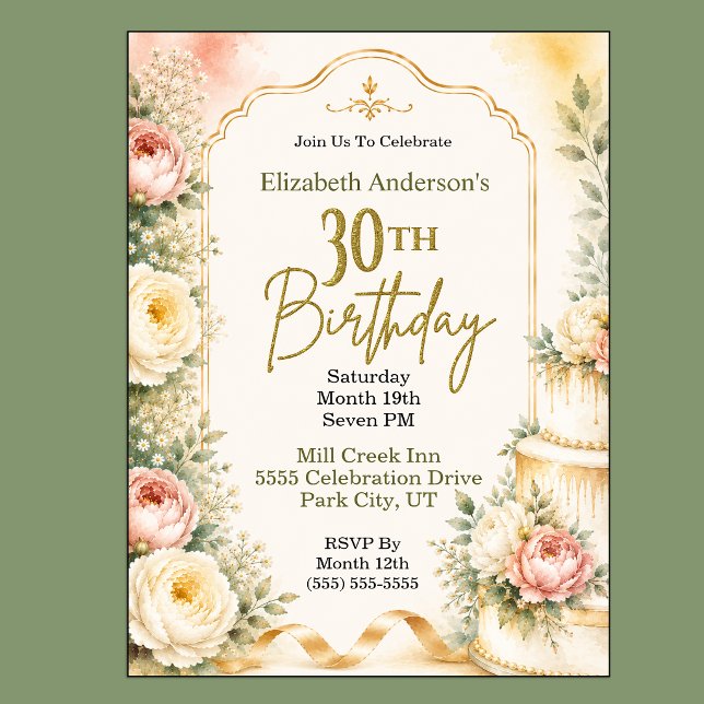 Schöne Pfingstrosen-30.-Geburtstagsfeier Einladung (Beautiful Peony Flower 30th Birthday Invitation For Women.)