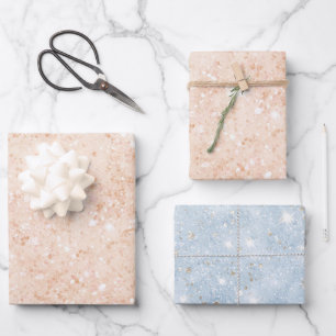 Schöne Pfirsich-Baby-Blau-Faux-Glitter-Brautjungfe Geschenkpapier Set