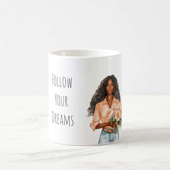 Schöne Pfirsich-Blütenträume Schwarze Dame Kaffeetasse (Mittel)