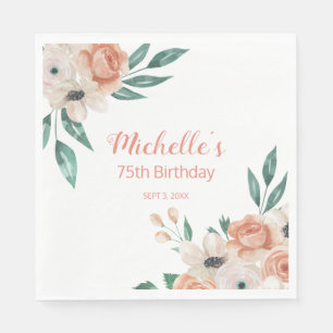 Schöne Pfirsich-Creme-Blumen zum 75. Geburtstag Serviette