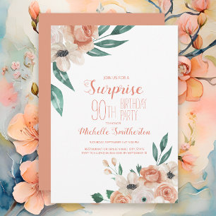 Schöne Pfirsich-Creme-Blumen zum 90. Geburtstag Einladung