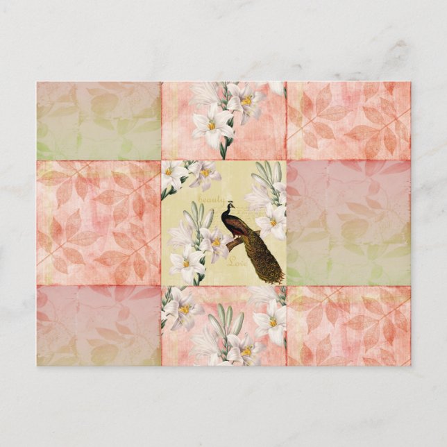 Schöne Pfirsich-Patchwork Postkarte (Vorderseite)
