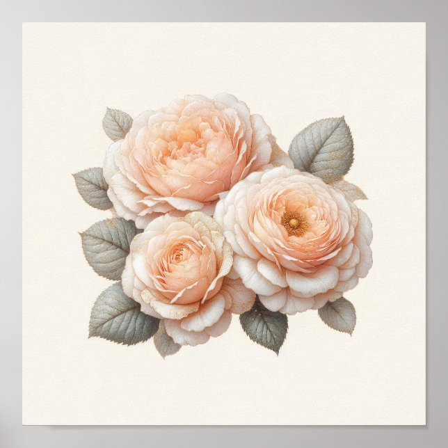 Schöne Pfirsich-Rosen-Kunst Poster (Vorne)