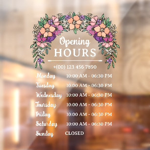 Schöne Pfirsich- und violette Blumen-Öffnungszeite Fensteraufkleber