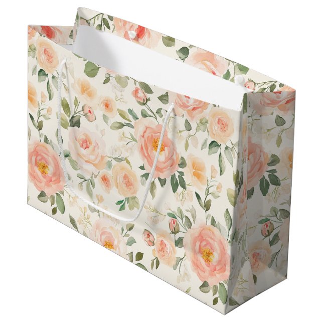 Schöne Pfirsichblüten-Brautabschiedsparty Große Geschenktüte (Vorderseite Schrägansicht)