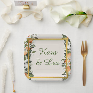 Schöne Pfirsiche und Folios farbig Pappteller