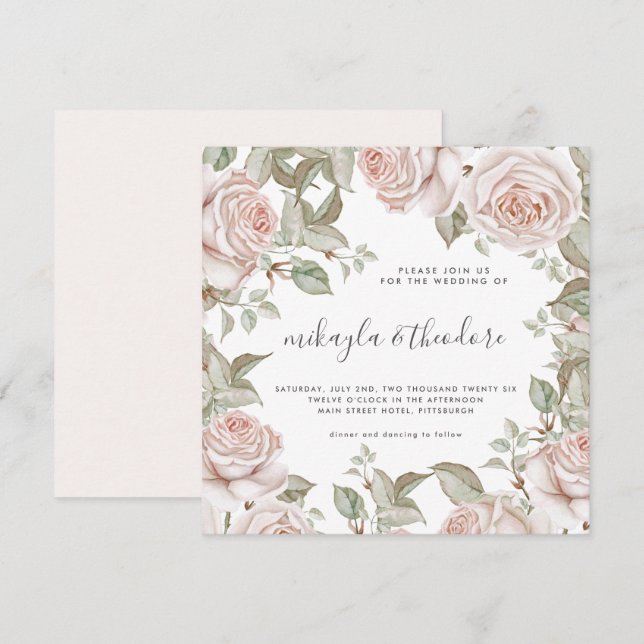 Schöne Pfirsichfarben Rose Hochzeit Einladung (Vorne/Hinten)