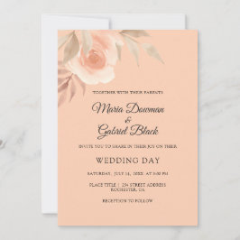 Schöne pfirsichfarbene Rose. Hochzeit der Blumen Einladung