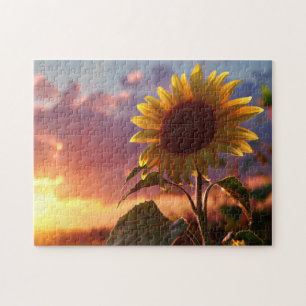 schöne Pflanze Blume Sonnenblume bei Sonnenunterga Puzzle