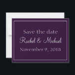 Schöne Pflaume und Silber Save the Date<br><div class="desc">Ein Pflaumenuntergrund mit einem silbernen Schriftart,  Save the Date Ihrer Hochzeit mit diesen schönen Einladungen. Mit einfach zu bedienenden Vorlagen,  personalisieren Sie Ihre noch heute!</div>