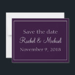Schöne Pflaume und Silber Save the Date<br><div class="desc">Ein Pflaumenuntergrund mit einem silbernen Schriftart,  Save the Date Ihrer Hochzeit mit diesen schönen Einladungen. Mit einfach zu bedienenden Vorlagen,  personalisieren Sie Ihre noch heute!</div>