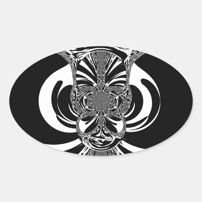 Schöne phantastische afrikanische Schwarzweißkunst Ovaler Aufkleber (Vorderseite)