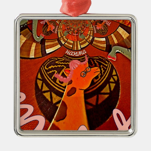 Schöne Phantastische Giraffe Liebe Safari Tiere Ornament Aus Metall (Vorne)