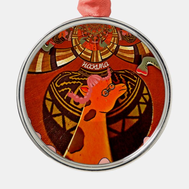 Schöne Phantastische Giraffe Liebe Safari Tiere Ornament Aus Metall (Vorne)